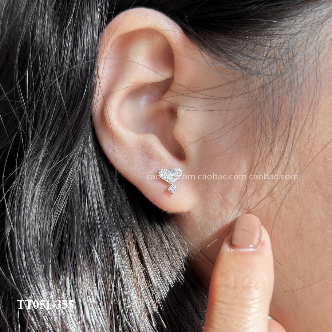  Khuyên bạc ta tim ổ đá mini 
