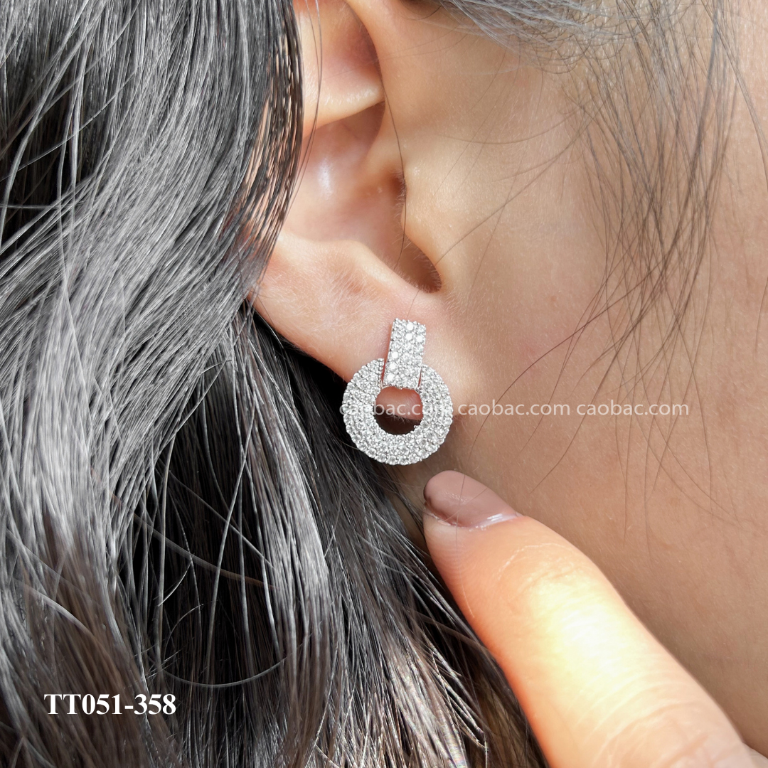  Khuyên bạc ta tròn rỗng đá thanh dọc đá 