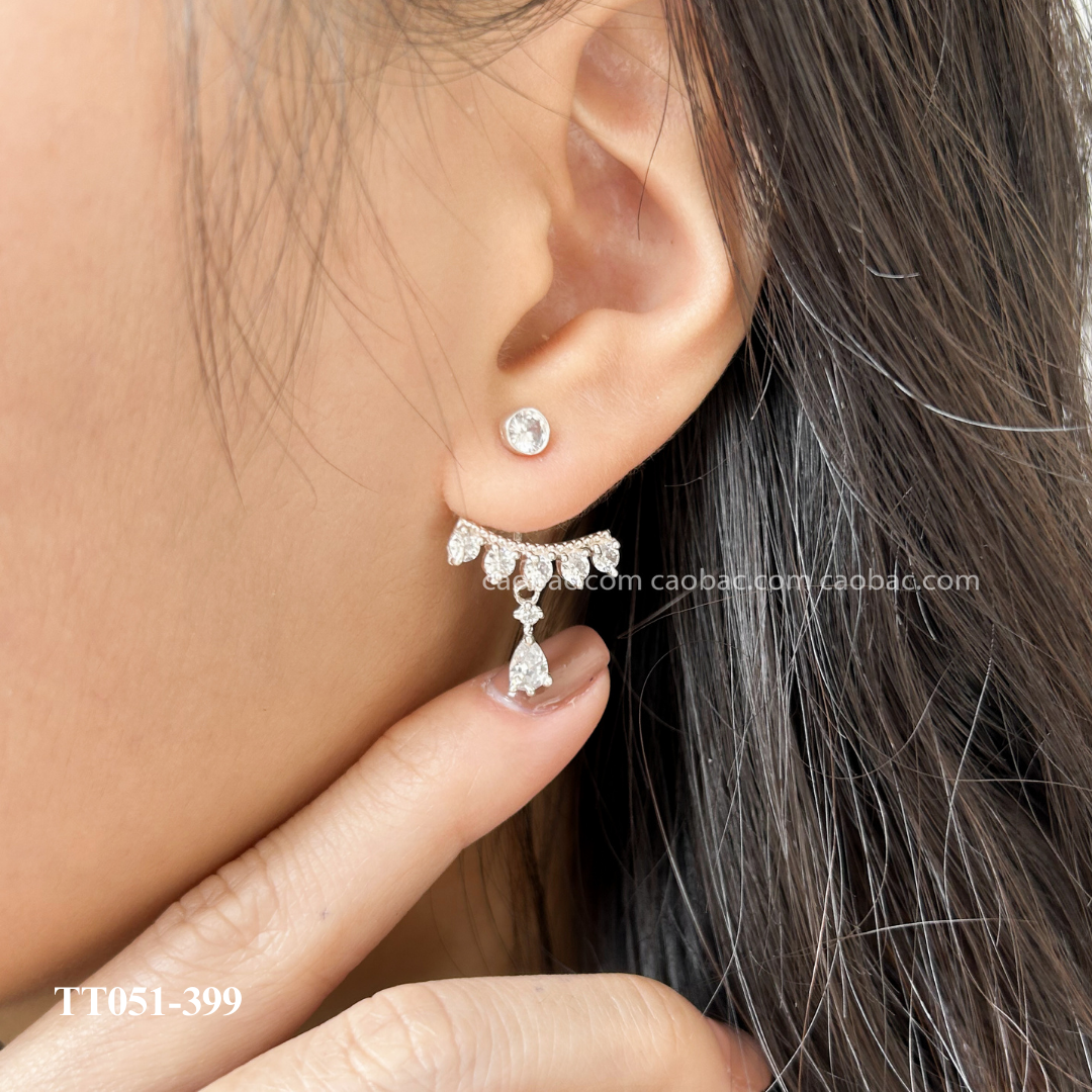  Khuyên bạc ta chuỗi đá ngang giọt nước treo 
