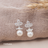  Khuyên tai bạc ta Ngọc Trai Freshwater hoa ba cánh đá 