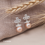  Khuyên tai bạc ta Ngọc Trai Freshwater hoa ba cánh đá 