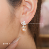  Khuyên tai bạc ta Ngọc Trai Freshwater hoa ba cánh đá 