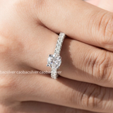  Nhẫn bạc ta xi vàng trắng full Kim Cương Moissanite tròn viền đá đều 