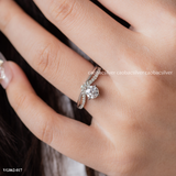  Nhẫn bạc ta xi vàng trắng đính Kim Cương Moissanite hai trái tim đá đính 