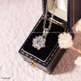  Dây chuyền bạc ta xi vàng trắng đính Kim Cương Moissanite tròn đính đá nhánh hoa 