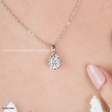  Dây chuyền bạc ta xi vàng trắng đính Kim Cương Moissanite tròn đính đá nhánh hoa 