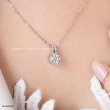 Dây chuyền bạc ta xi vàng trắng đính Kim Cương Moissanite tròn ổ đá cao 