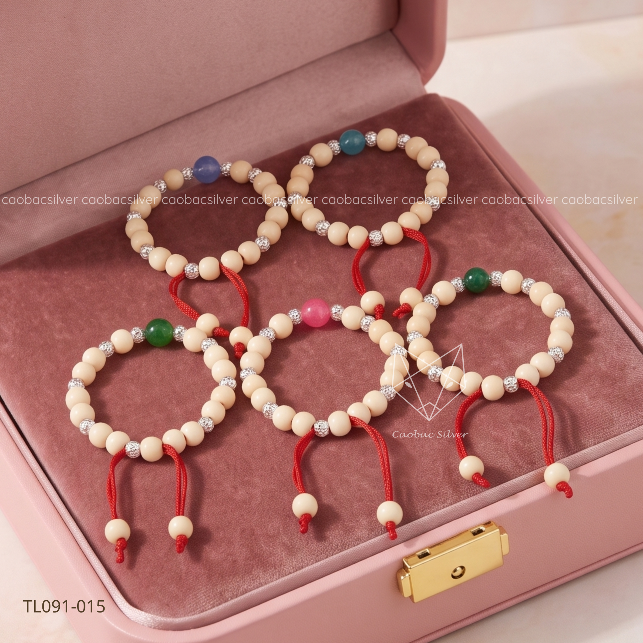  Lắc tay bạc ta trẻ em dâu tằm mix 9 bi bạc đá phong thuỷ nhiều màu bình an cho bé | Cáo Bạc 