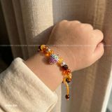  Vòng tay trẻ em hổ phách mix charm dâu tây đá xinh xắn | Cáo Bạc 