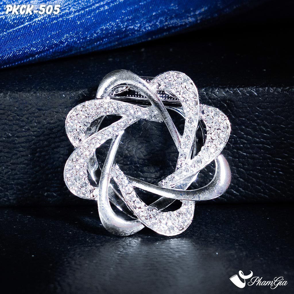 Phụ Kiện Cài Khăn, Cài Áo Đa Năng Họa Tiết Họa Tiết Xoắn Ốc Đính Đá Màu Bạc (PKCK505)