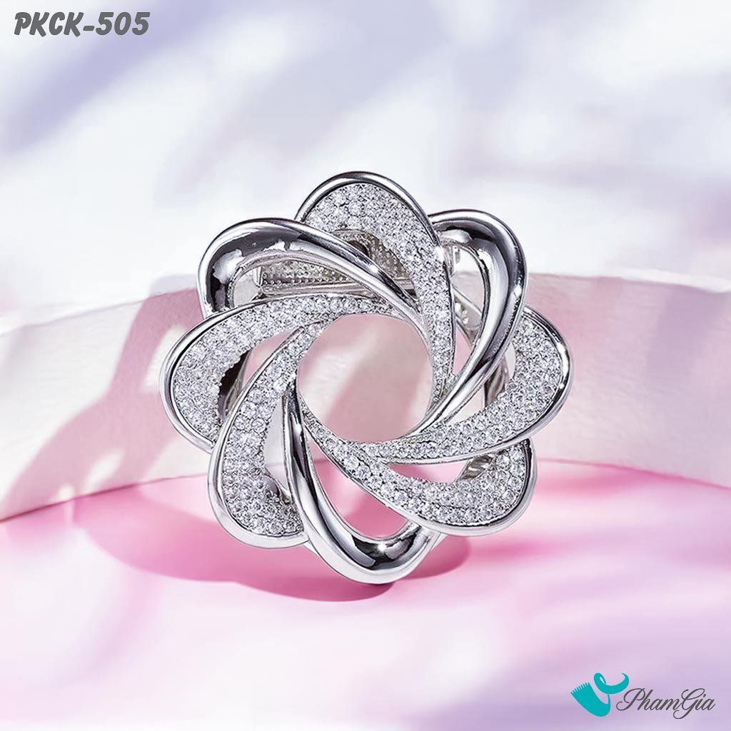 Phụ Kiện Cài Khăn, Cài Áo Đa Năng Họa Tiết Họa Tiết Xoắn Ốc Đính Đá Màu Bạc (PKCK505)