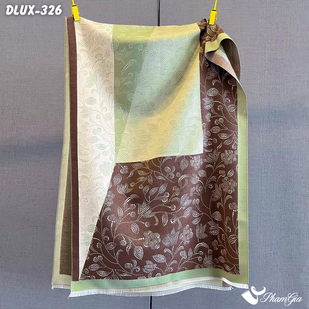 Khăn Choàng Dạ Cashmere Cao Cấp Họa Tiết Hoa Tường Vy Màu Xanh Pastel Thanh Lịch (DLUX326)