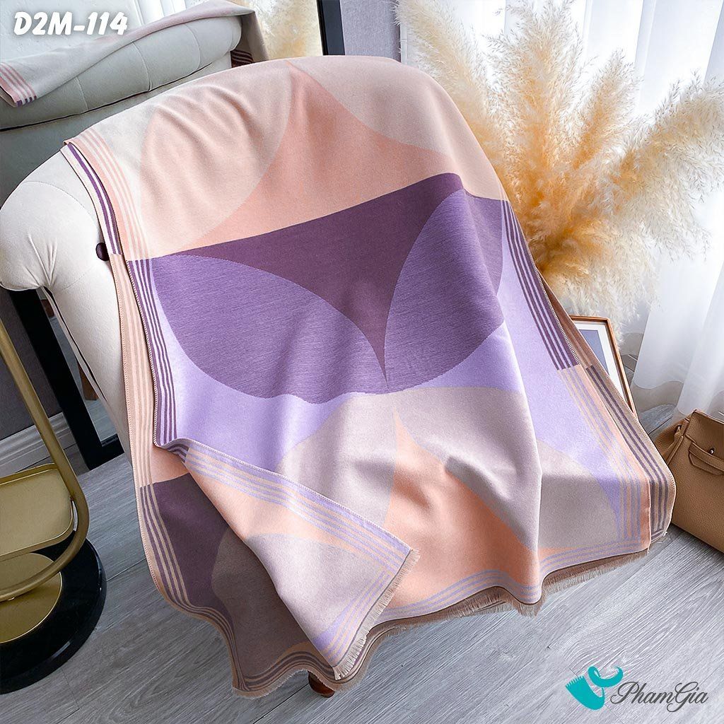 Khăn Choàng Dạ Cashmere 2 Mặt Cao Cấp Họa Tiết Retro Phối Màu Hồng - Tím (D2M114)