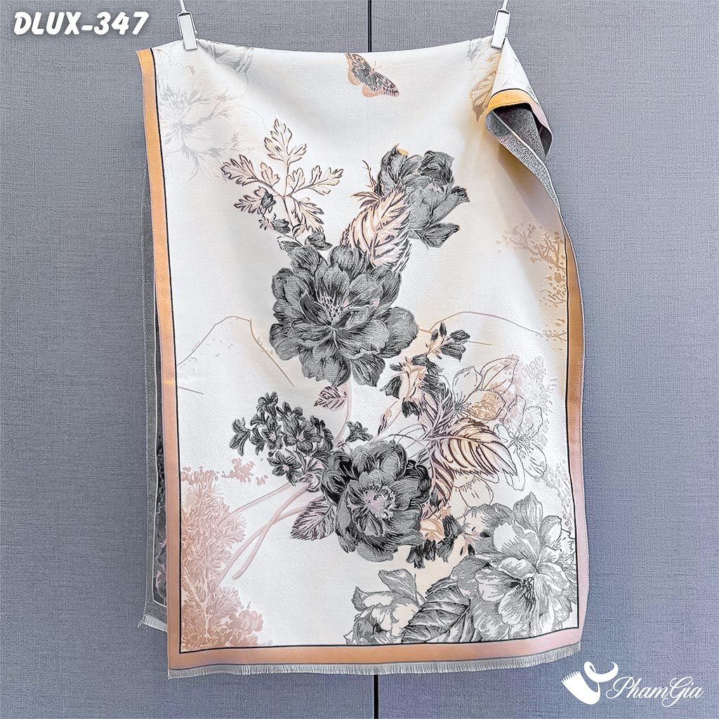 Khăn Choàng Dạ Cashmere Cao Cấp Họa Tiết Hoa Hồng Màu Beige Thanh Lịch (DLUX347)