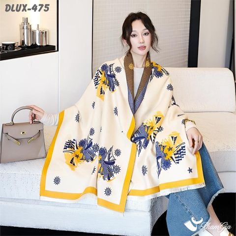 Người Mẫu Choàng Khăn Choàng Dạ Cashmere Cao Cấp Họa Tiết Retro Màu Vàng Kem Thanh Lịch