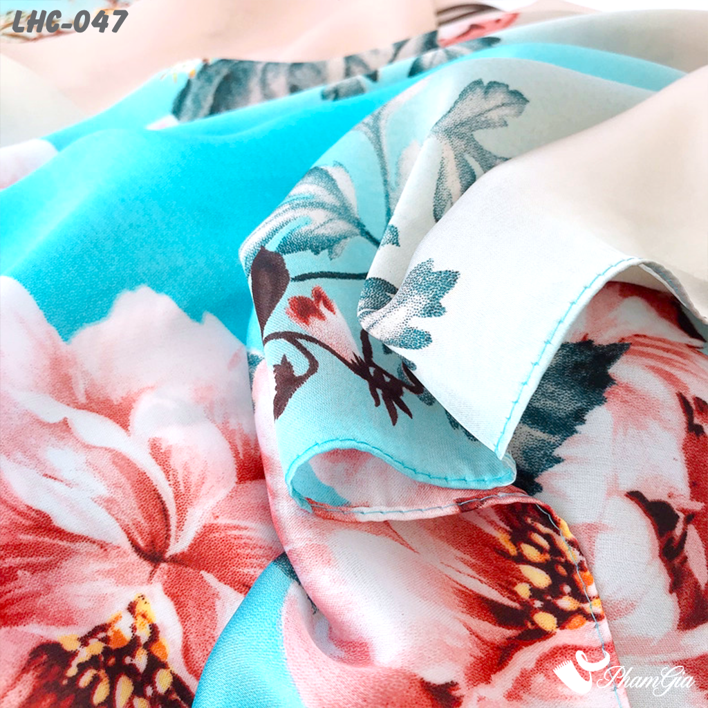 Khăn Choàng Lụa Hàng Châu Họa Tiết Hoa Mẫu Đơn Nền Xanh Ngọc Trang Nhã (LHC047)