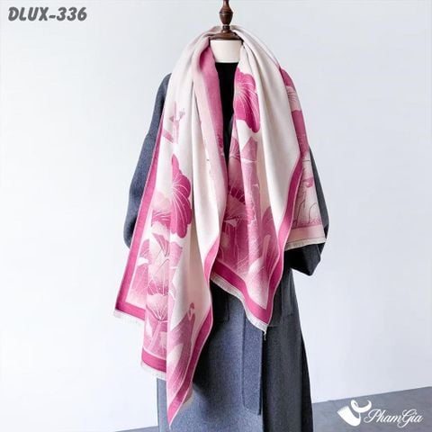 Khăn Choàng Dạ Cashmere Cao Cấp Họa Tiết Hoa Sen Sơn Thủy Màu Hồng Sang Trọng (DLUX336)
