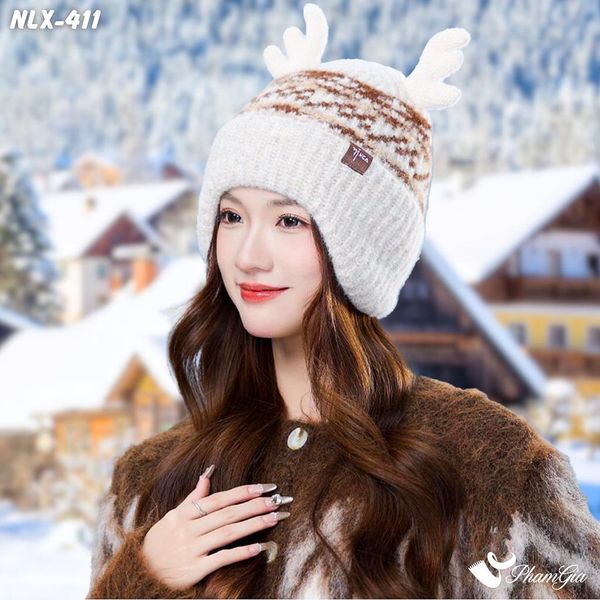 Nón Len Giữ Nhiệt Chuyên Dụng 2 Lớp Phong Cách Tuần Lộc Cao Cấp Màu Trắng (NLX411)