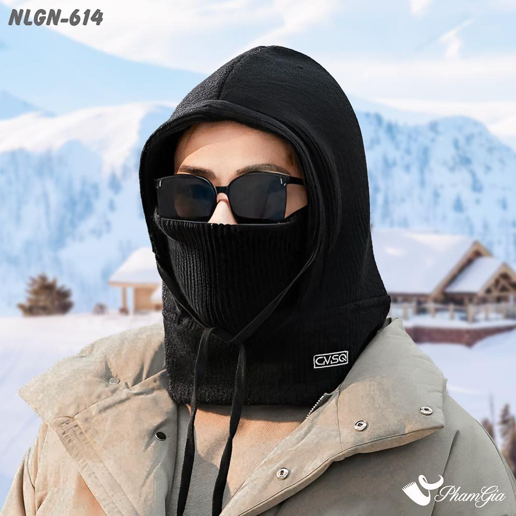 Nón Len Lót Lông Giữ Nhiệt Chuyên Dụng Tích Hợp Khẩu Trang Giữ Ấm Màu Đen