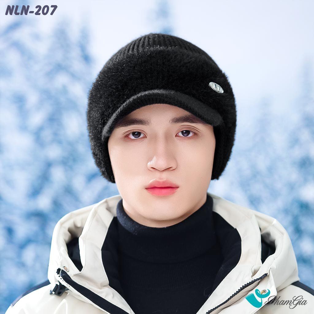 Nón Len Phối Lông Thu Đông Thời Trang Nam Kèm Tai Chụp Giữ Ấm Màu Đen (NLN207)