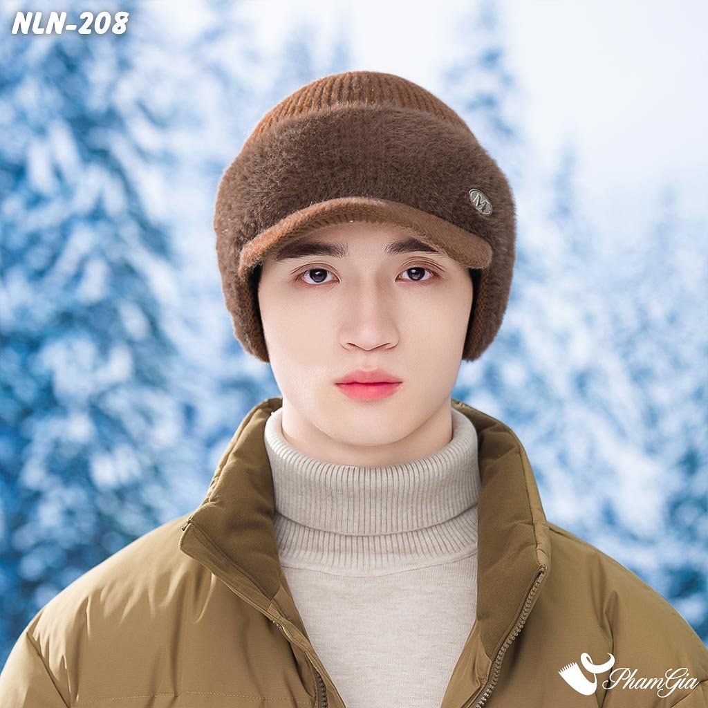 Nón Len Phối Lông Thu Đông Thời Trang Nam Kèm Tai Chụp Giữ Ấm Màu Nâu (NLN208)