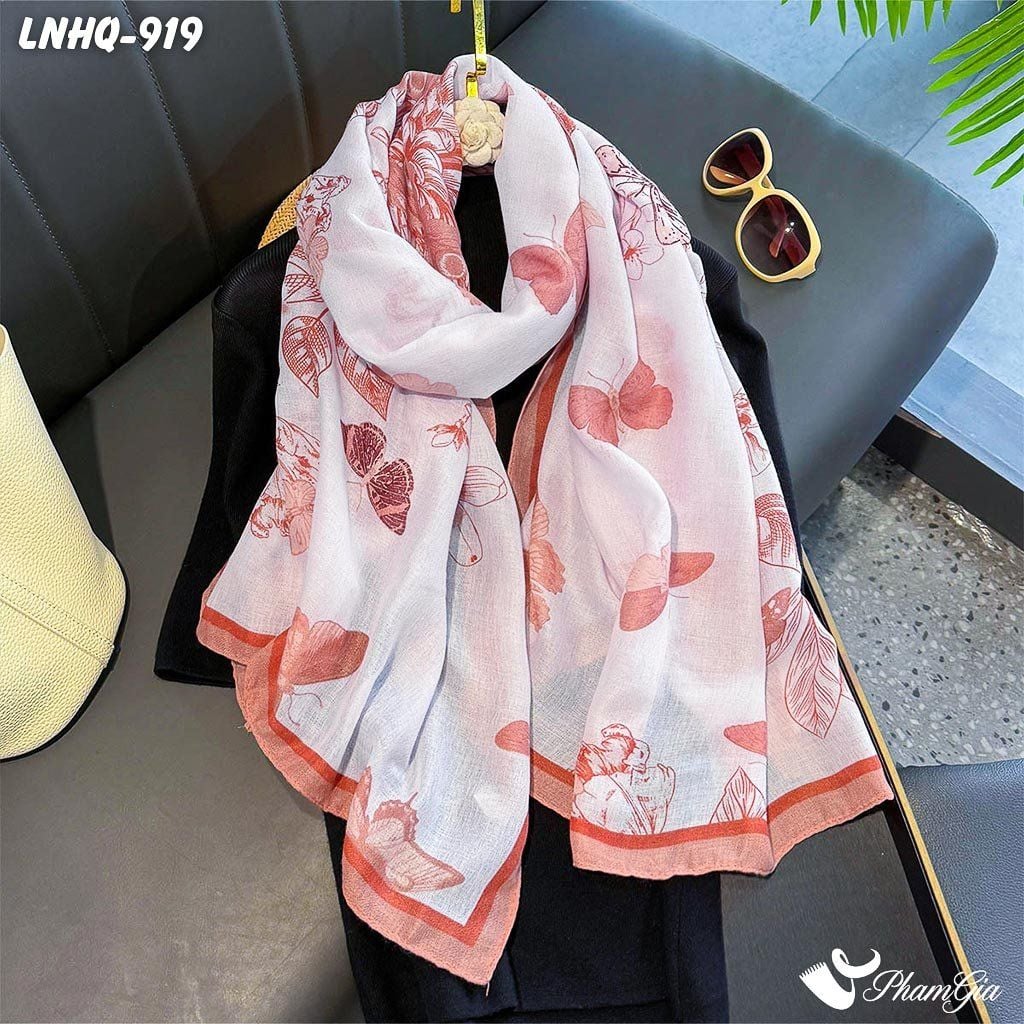 Khăn Choàng Linen Phong Cách Hàn Quốc Hoạ Tiết Hoa Lá Màu Hồng Đất Thanh Lịch (LNHQ919)
