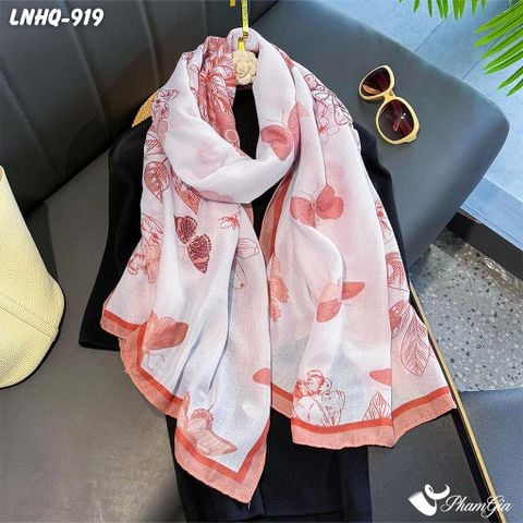 Khăn Choàng Linen Phong Cách Hàn Quốc Hoạ Tiết Hoa Lá Màu Hồng Đất Thanh Lịch (LNHQ919)