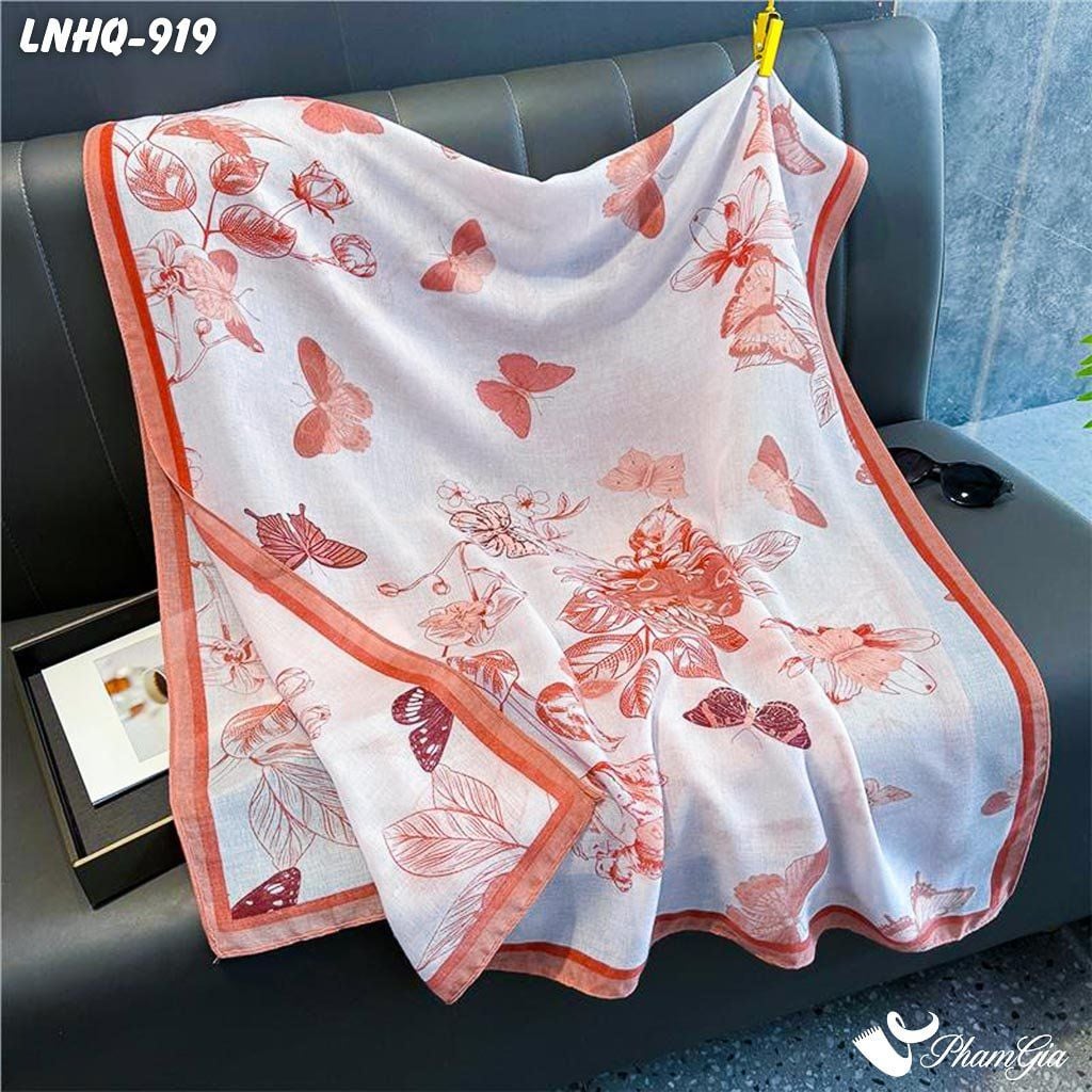 Khăn Choàng Linen Phong Cách Hàn Quốc Hoạ Tiết Hoa Lá Màu Hồng Đất Thanh Lịch (LNHQ919)