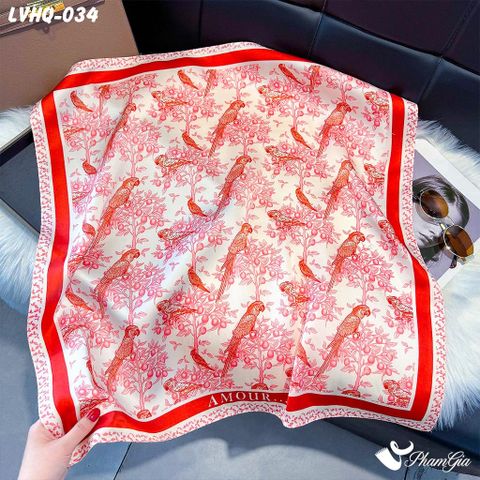 Khăn Lụa Vuông 70*70Cm Phong Cách Hàn Quốc Họa Tiết Chim Đậu Cành Xuân (LVHQ034)