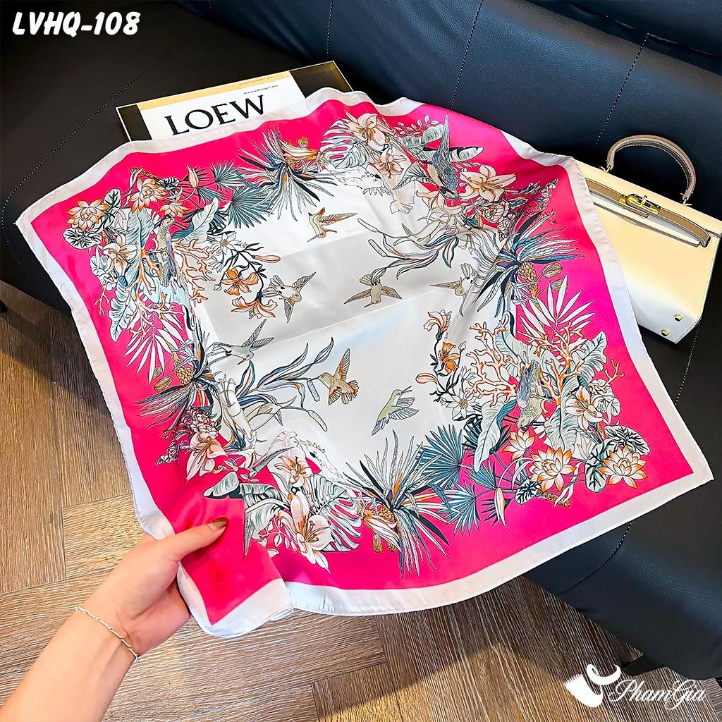 Khăn Lụa Vuông 70*70Cm Phong Cách Hàn Quốc Họa Tiết Tropical Trẻ Trung (LVHQ108)