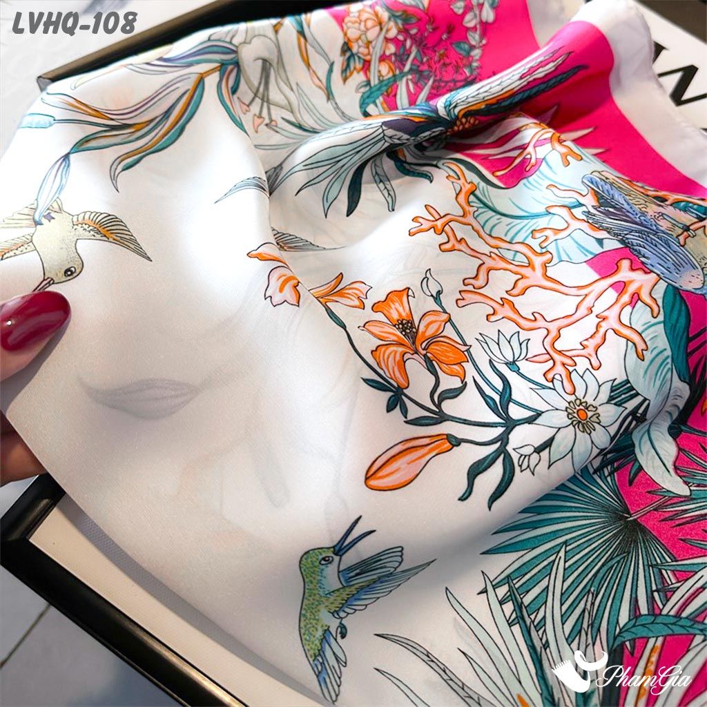 Khăn Lụa Vuông 70*70Cm Phong Cách Hàn Quốc Họa Tiết Tropical Trẻ Trung (LVHQ108)