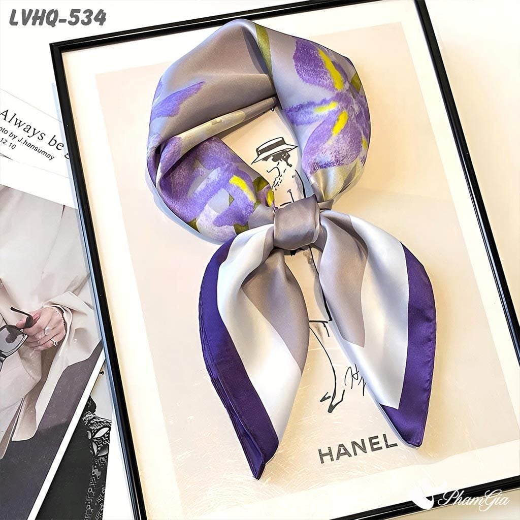 Khăn Lụa Vuông 70*70cm Phong Cách Hàn Quốc Họa Tiết Hoa DIên Vĩ Màu Tím