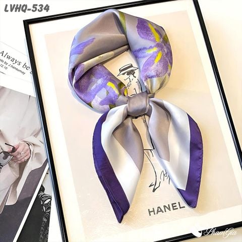 Khăn Lụa Vuông 70*70cm Phong Cách Hàn Quốc Họa Tiết Hoa DIên Vĩ Màu Tím