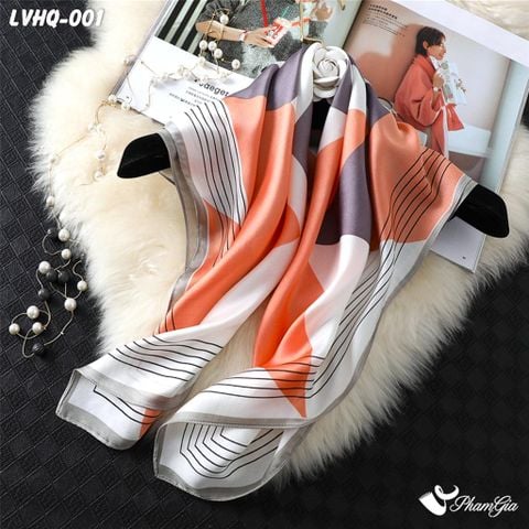Cận Chất Khăn Lụa Vuông 70*70cm Phong Cách Hàn Quốc Họa Tiết Lập Thể Màu Xám - Cam