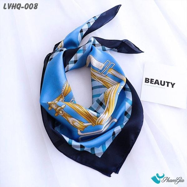 Khăn Lụa Vuông 70*70cm Phong Cách Hàn Quốc Họa Tiết Retro Màu Xanh Navy (LVHQ008)
