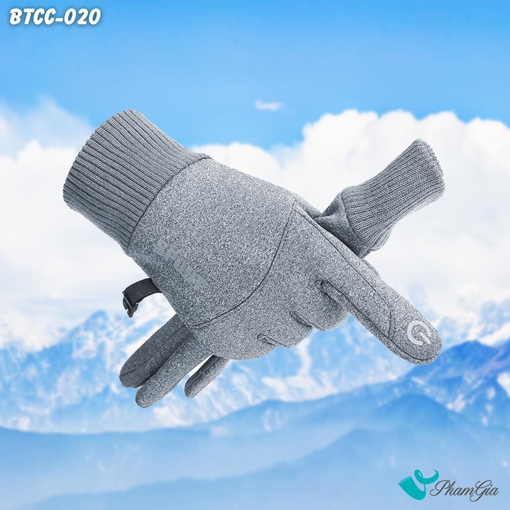 Găng Tay Mùa Đông Lót Lông Giữ Ấm Cao Cấp Chất Liệu Trượt Nước Màu Xám (BTCC020)