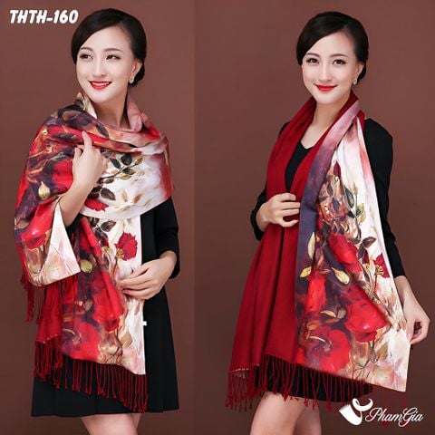 Model Choàng Khăn Choàng Tằm Hoa Thượng Hải 2 Lớp Cao Cấp Họa Tiết Hoa Hồng Nhung Màu Đỏ Đô Rực Rỡ