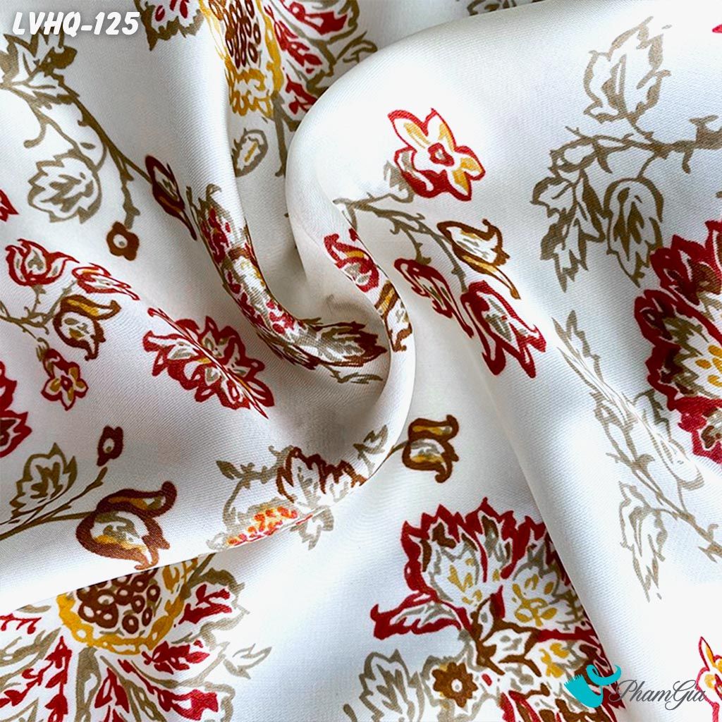 Khăn Lụa Vuông 70*70Cm Phong Cách Hàn Quốc Họa Tiết Hoa Cách Điệu Viền Nâu (LVHQ125)