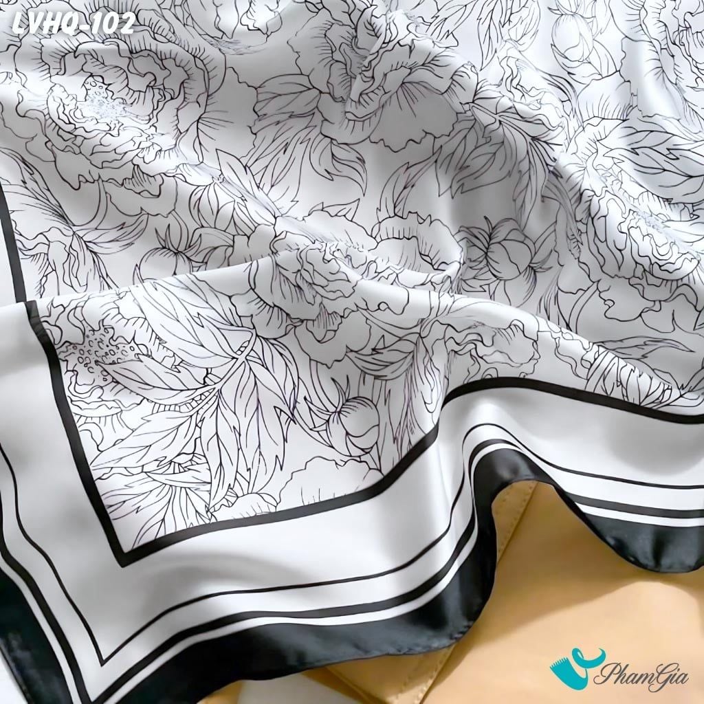 Khăn Lụa Vuông 70*70Cm Phong Cách Hàn Quốc Họa Tiết Hoa Tối Giản Màu Trắng (LVHQ102)