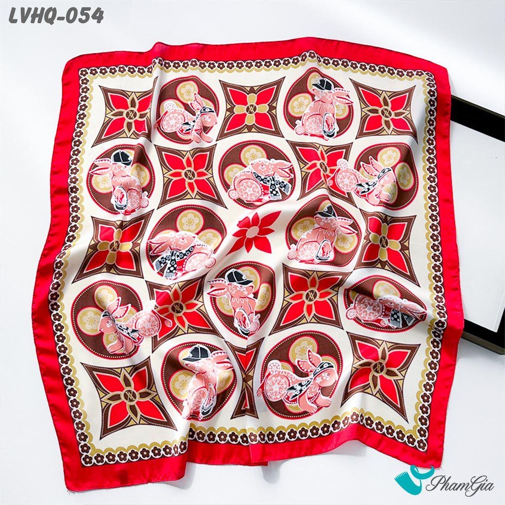 Khăn Lụa Vuông 70*70Cm Phong Cách Hàn Quốc Họa Tiết Mosaic Màu Đỏ Hiện Đại (LVHQ054)