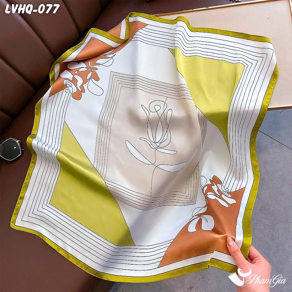 Khăn Lụa Vuông 70*70Cm Phong Cách Hàn Quốc Họa Tiết Tulip Kẻ Sọc Cách Điệu (LVHQ077)