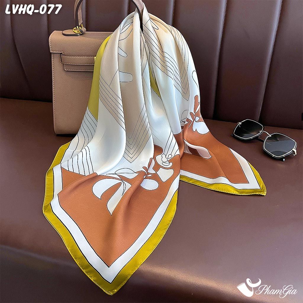 Khăn Lụa Vuông 70*70Cm Phong Cách Hàn Quốc Họa Tiết Tulip Kẻ Sọc Cách Điệu (LVHQ077)