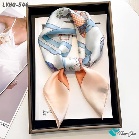 Cận Cảnh Khăn Lụa Vuông 70*70cm Phong Cách Hàn Quốc Họa Tiết Ngựa Retro Màu Hồng Đào