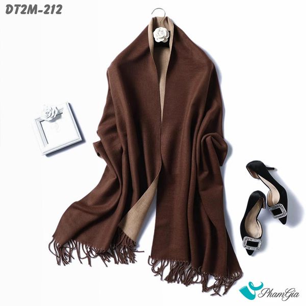 Khăn Choàng Dạ Cashmere Trơn 2 Mặt Phiên Bản Mới Phối Màu Beige - Nâu Cà Phê Hiện Đại (DT2M212)