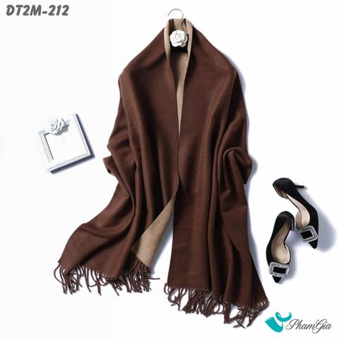 Khăn Choàng Dạ Cashmere Trơn 2 Mặt Phiên Bản Mới Phối Màu Beige - Nâu Cà Phê Hiện Đại (DT2M212)