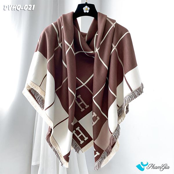 Khăn Choàng Dạ Cashmere Vuông Phong Cách Hàn Quốc Cao Cấp Họa Tiết Caro Màu Nâu Tây (DVHQ021)