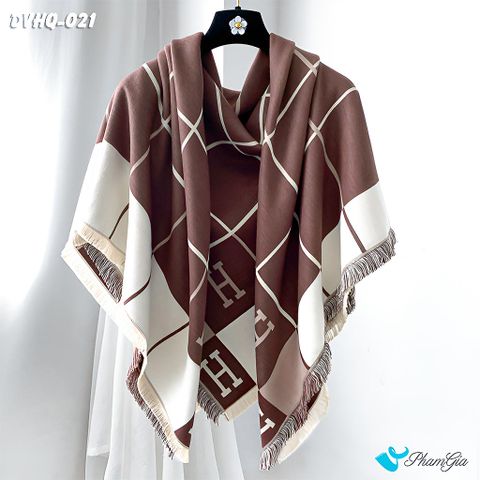 Khăn Choàng Dạ Cashmere Vuông Phong Cách Hàn Quốc Cao Cấp Họa Tiết Caro Màu Nâu Tây