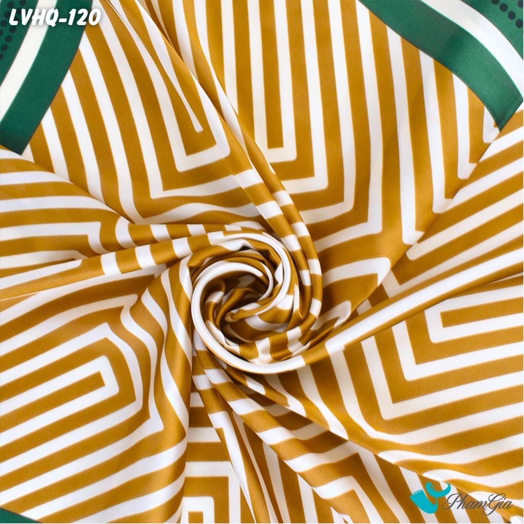 Khăn Lụa Vuông 70*70Cm Phong Cách Hàn Quốc Họa Tiết Kẻ Sọc Phối Viền Xanh (LVHQ120)