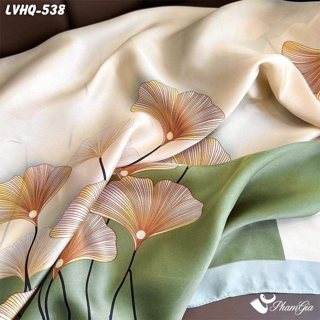 Khăn Lụa Vuông 70*70cm Phong Cách Hàn Quốc Họa Tiết Rẻ Quạt Màu Xanh Mint (LVHQ538)