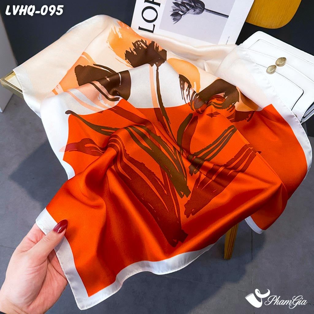 Khăn Lụa Vuông 70*70Cm Phong Cách Hàn Quốc Họa Tiết Tulip Tối Giản Màu Đỏ (LVHQ095)